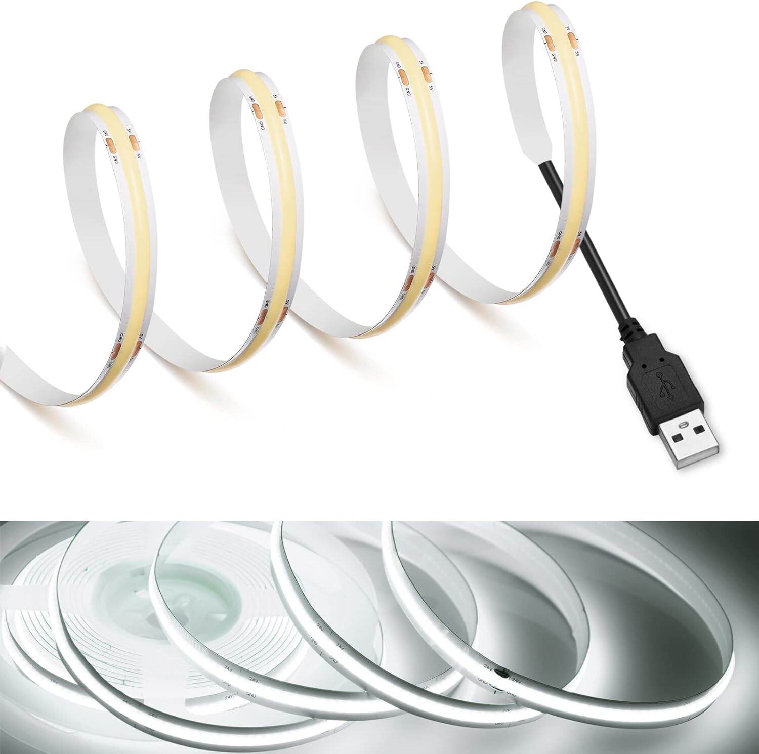 5V USB LED COB Strip White Warm White LED Strip Light TV Background Lighting Tape Home Decor Lamp 1- 5m LED String Light. 