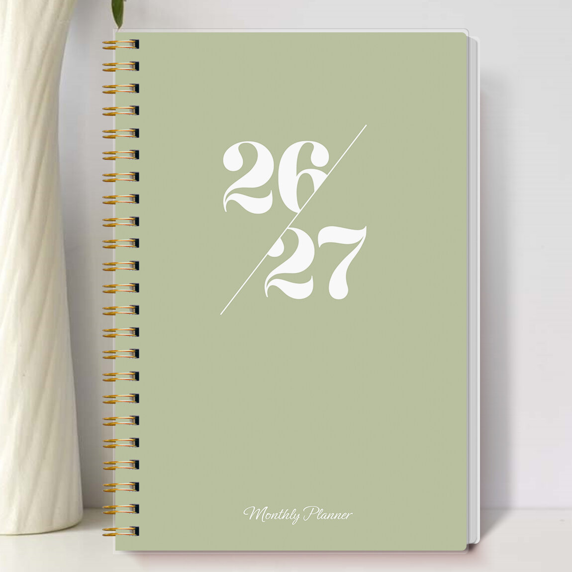 Minimalist Sage Green 2026-2027 Monthly Planner | Clean Aesthetic Spiral Notebook | Academic Work Organizer | Multi-Use for Scho