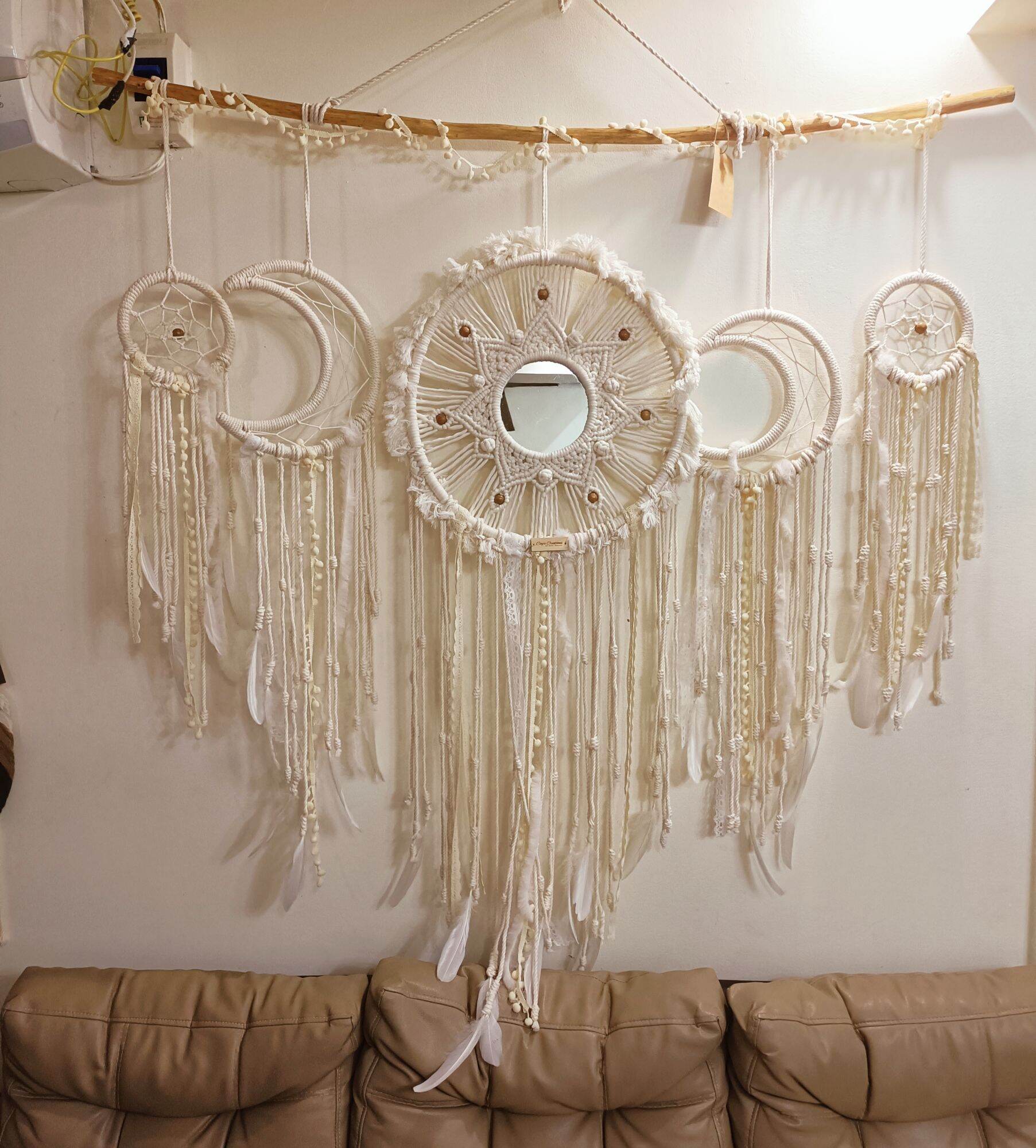 Set De 5 Attrapes-Rêves (Dream Catchers) Boho - Déco Murale Macramé - Style Moderne, Matériau Naturel - Neuf Chine