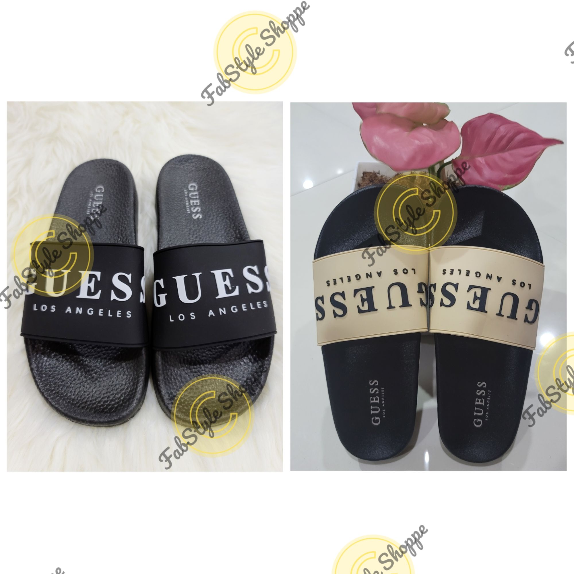 Guess women's beach slippers - black/gold | Robel.shoes