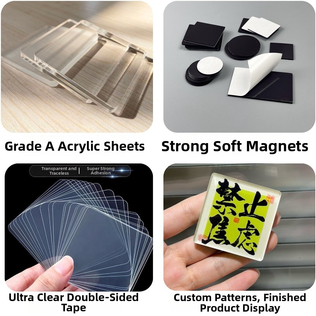 Acrylic Fridge Magnet DIY Kit Handmade Photo Iron on round Square Transparent Creative Cultural Gift Festival Supplies