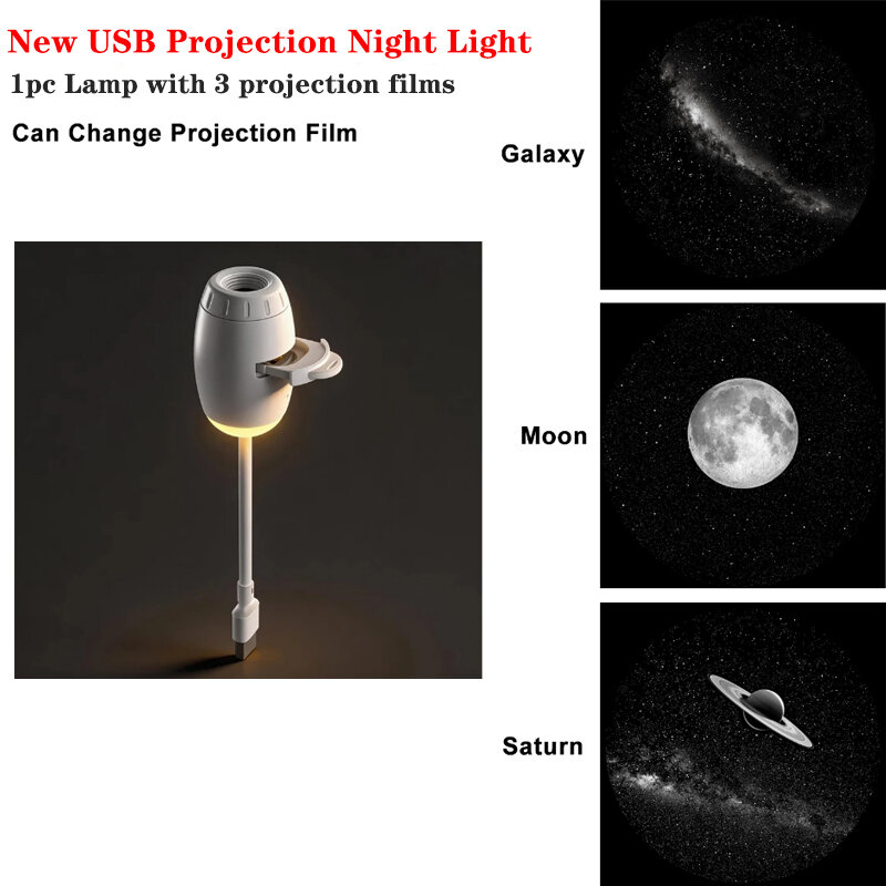 Romantic LED Starry Sky Night Light USB Powered Saturn Galaxy Projector Lamp for Car Roof Party Room Ceiling Decor Plug and Play