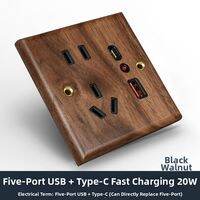 BaldeVance | Vintage Retro Black Walnut & Brass Lever Wall Switch Panel 5-outlet Socket 86-type