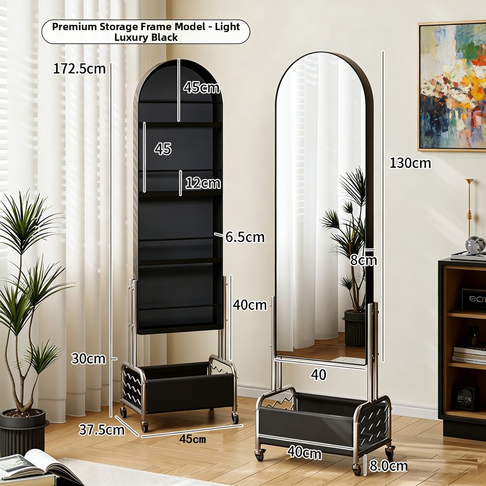 ylsuo | Rotatable Mobile Full-length Mirror with Magazine and Book Storage