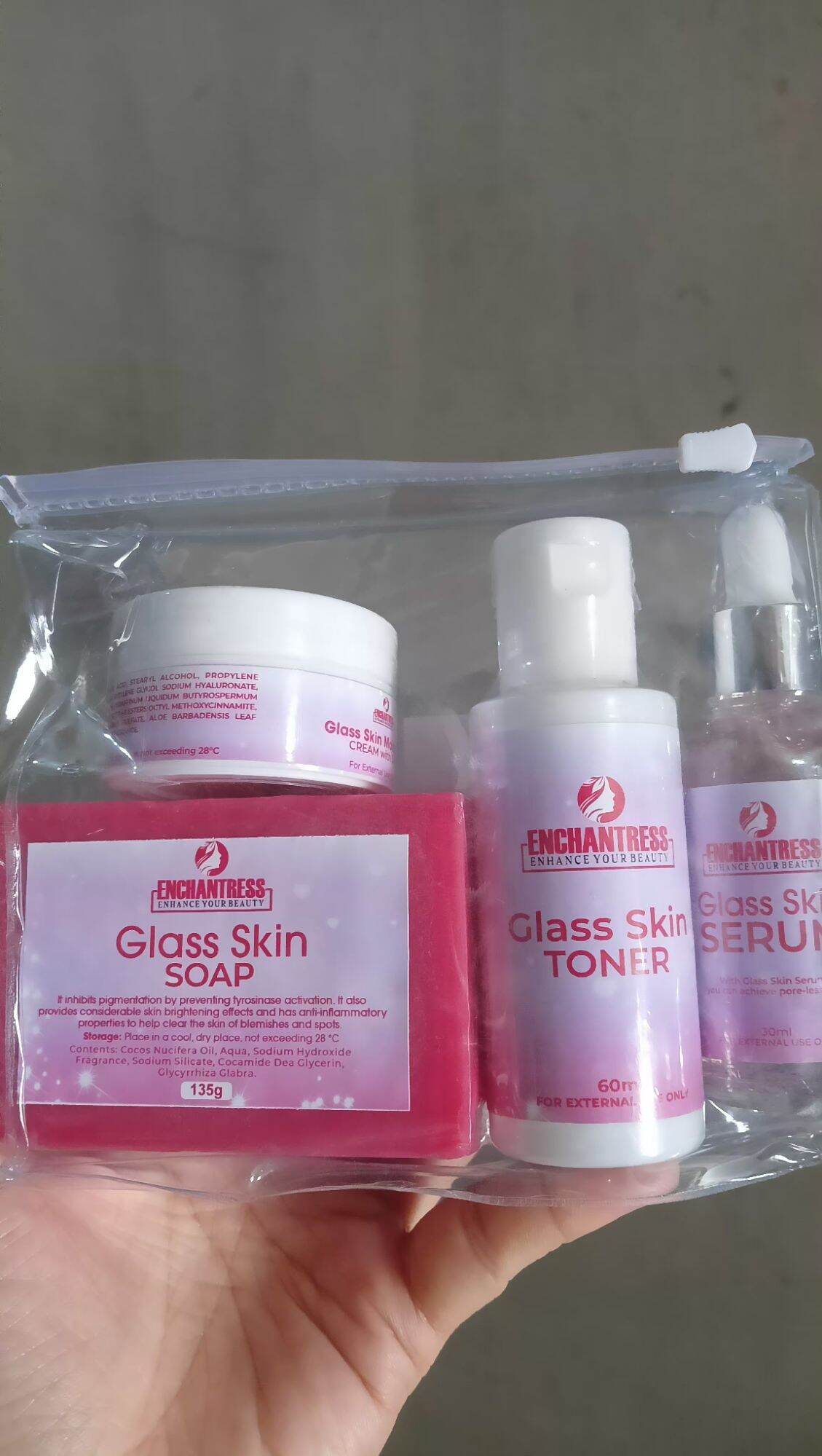 enchantress glutathione soap ENHANCE YOUR BEAUTY GLASS SKIN SET GLASS SKIN GLASS SKIN TONER GLASS SKIN SERUM GLASS SKIN MOISTURIZING CREAM WITH SPF 30 - Lazada Topical