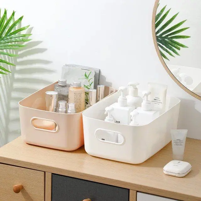 Minimalist White Storage Bin Box Basket Organizer Plastic Container Cosmetic Kitchen Desk