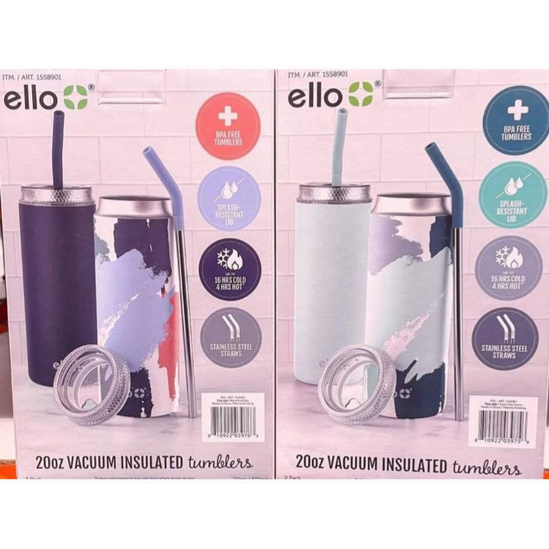 Ello Fizz 20oz Vacuum Insulated Stainless Steel Tumbler, 2-pack