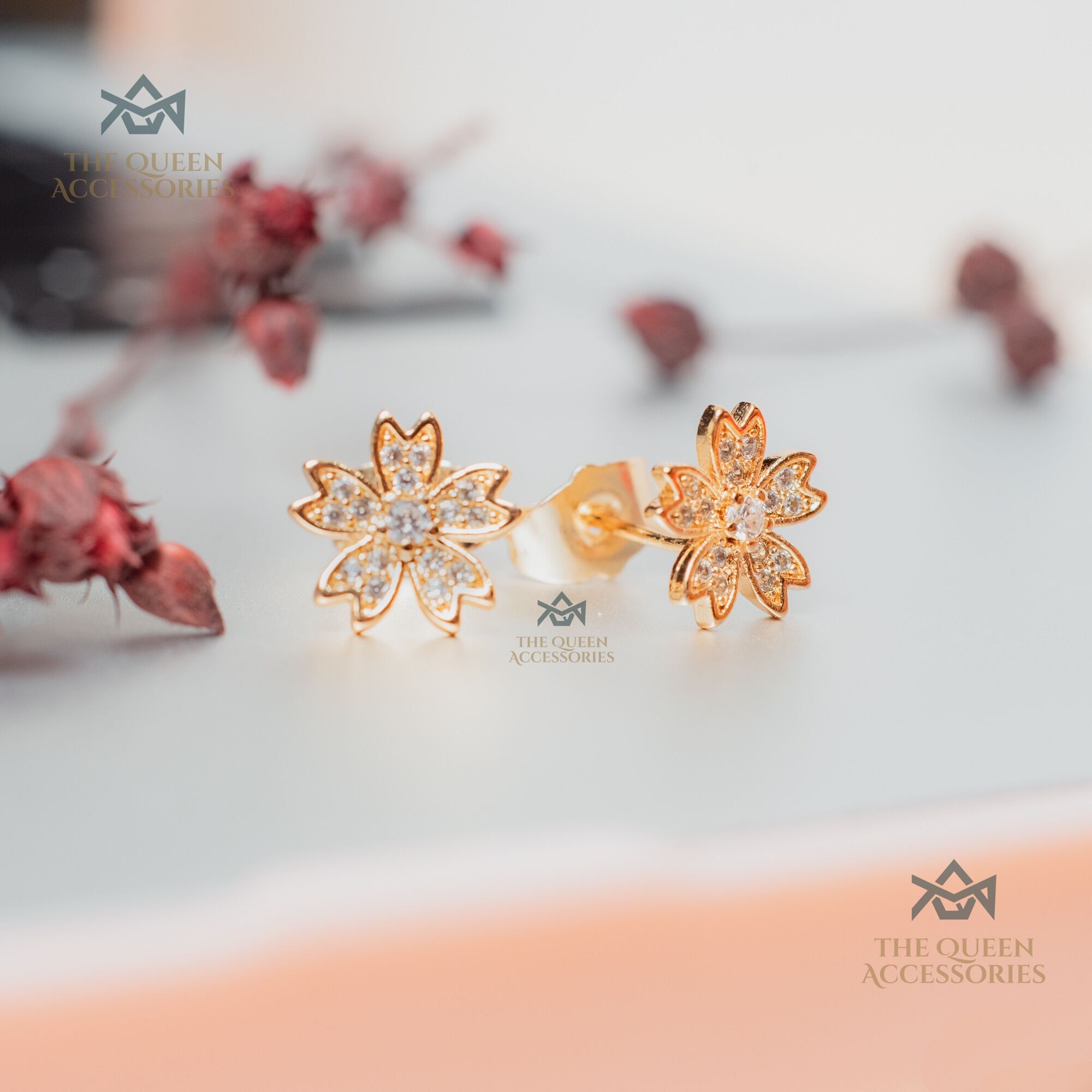 Tala by Kyla Flower Stud Earrings with Free Box