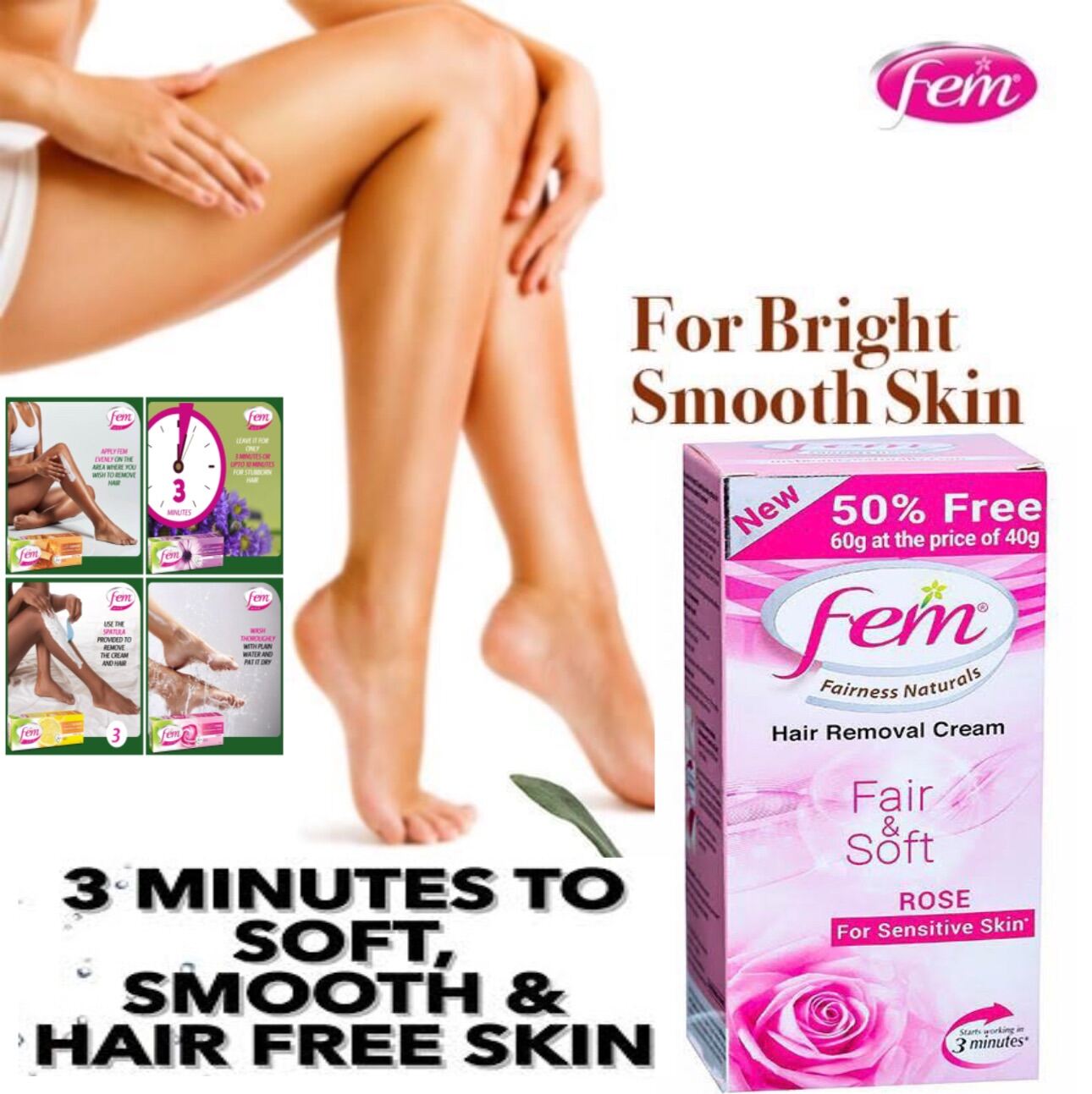 Fem Fairness Naturals Hair Removal Cream - Rose (60g)