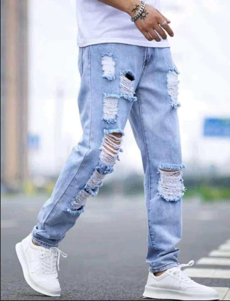 Grey Pants Super Skinny Stretch Denim Pants for Mens