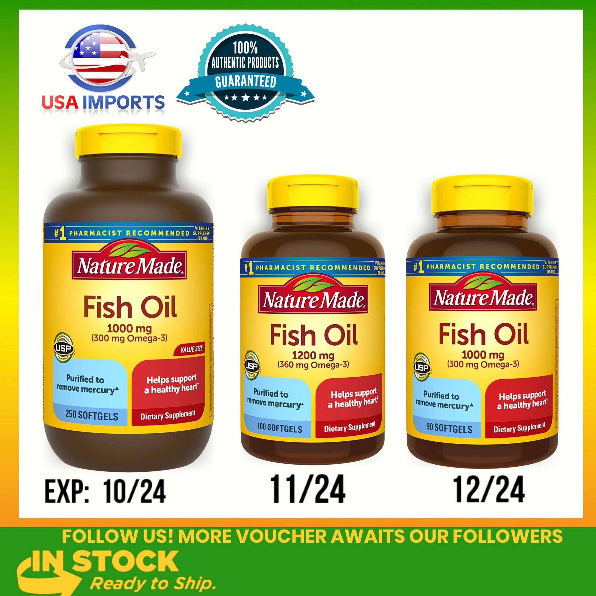 Nature Made Fish Oil 1000 mg 250 Softgels