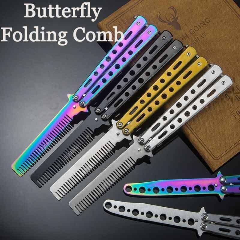 Mobestech Butterfly Comb Stainless Steel Rainbow Portable Safe Foldable  Hair Trimmer Cool Combs for Practice Training Beginner