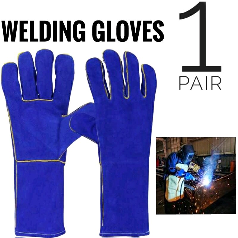 Welding Gloves 12 inch Leather Heat Resistant Blue Welding Glove for Mig, Tig Welder