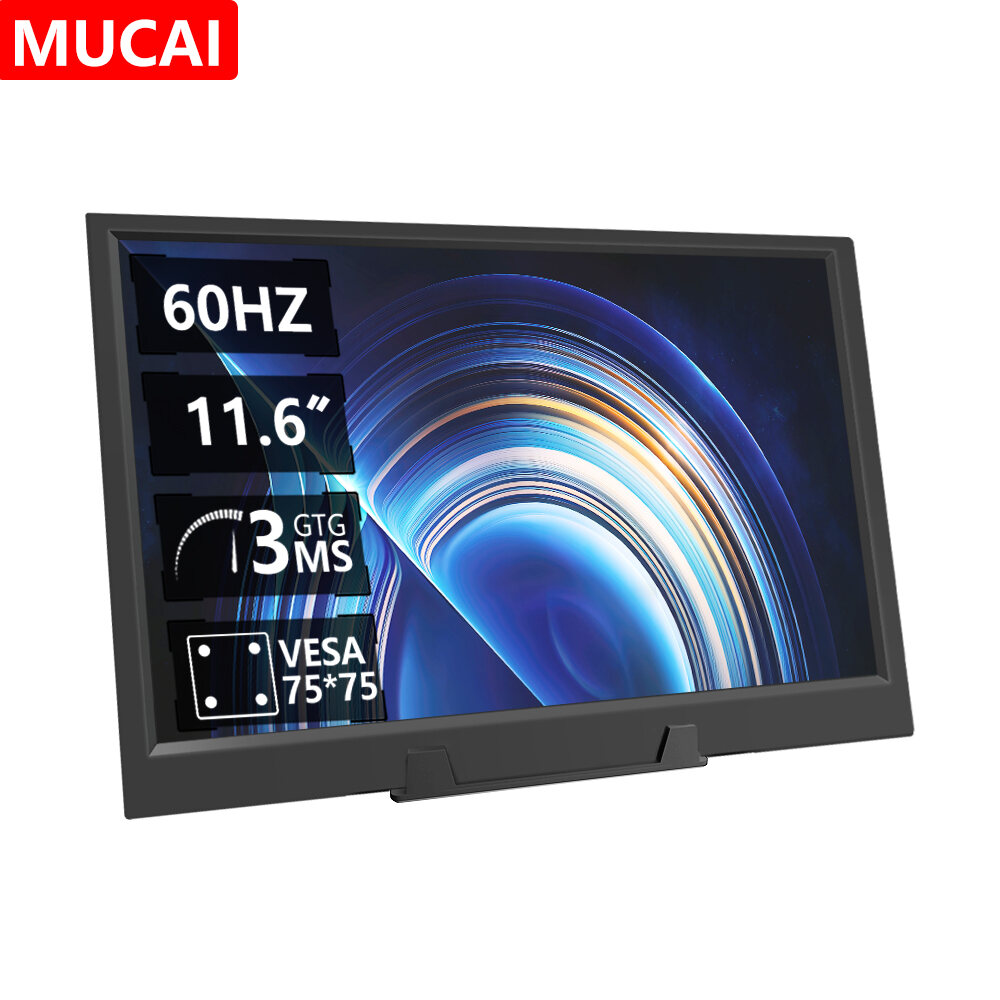 Mucai 11.6 Inch Portable Monitor 16:9 60Hz Game Screen 45% Ntsc 250Cd/m ² Laptop Mac Xbox PS4/5 Switch Display Type-c Interface