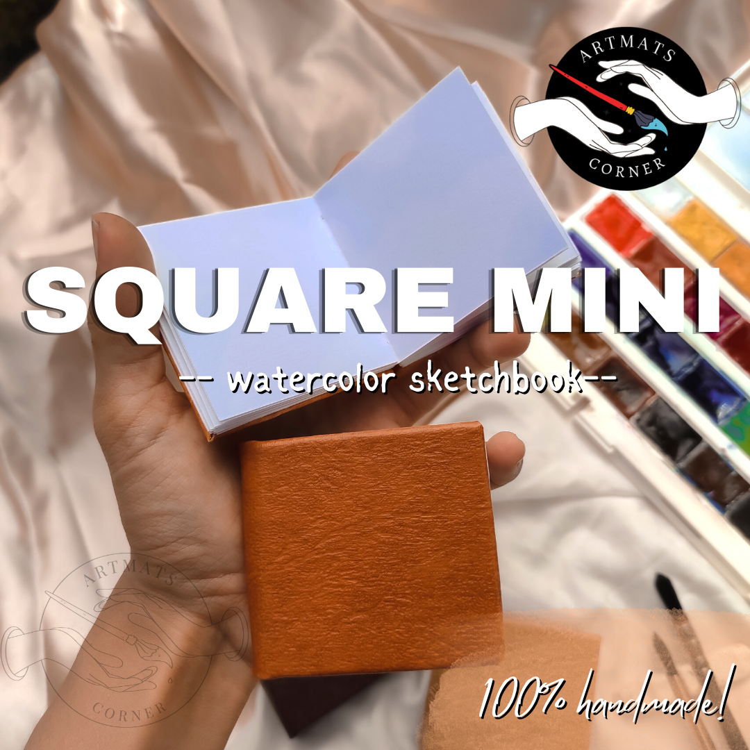 MINI WATERCOLOR SKETCHBOOK - 2.5x2.5 inches handmade leather bound watercolor  sketchbook 200gsm 80 pages by Artmats Corner PH