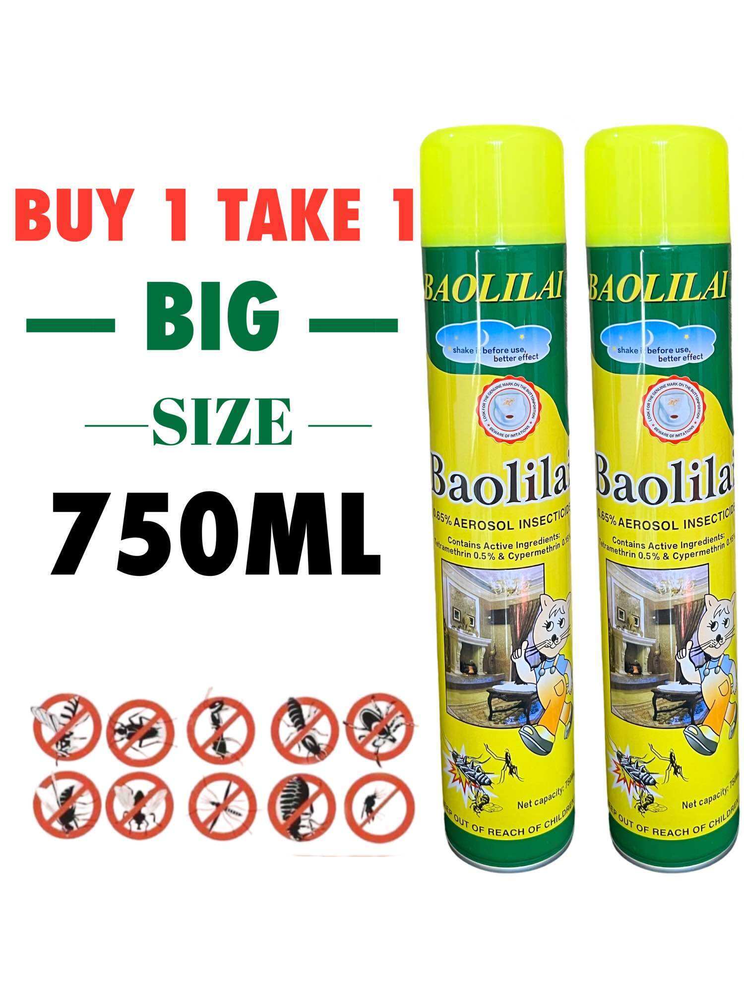 BUY 1TAKE1 BAOLILAI/ BUTIKI/ WAWANG Mosquito Killer 750ML INSECTICIDE SPRAY MULTI- KILLER WITH SCENT - LEMON/JASMINE/ROSE. 