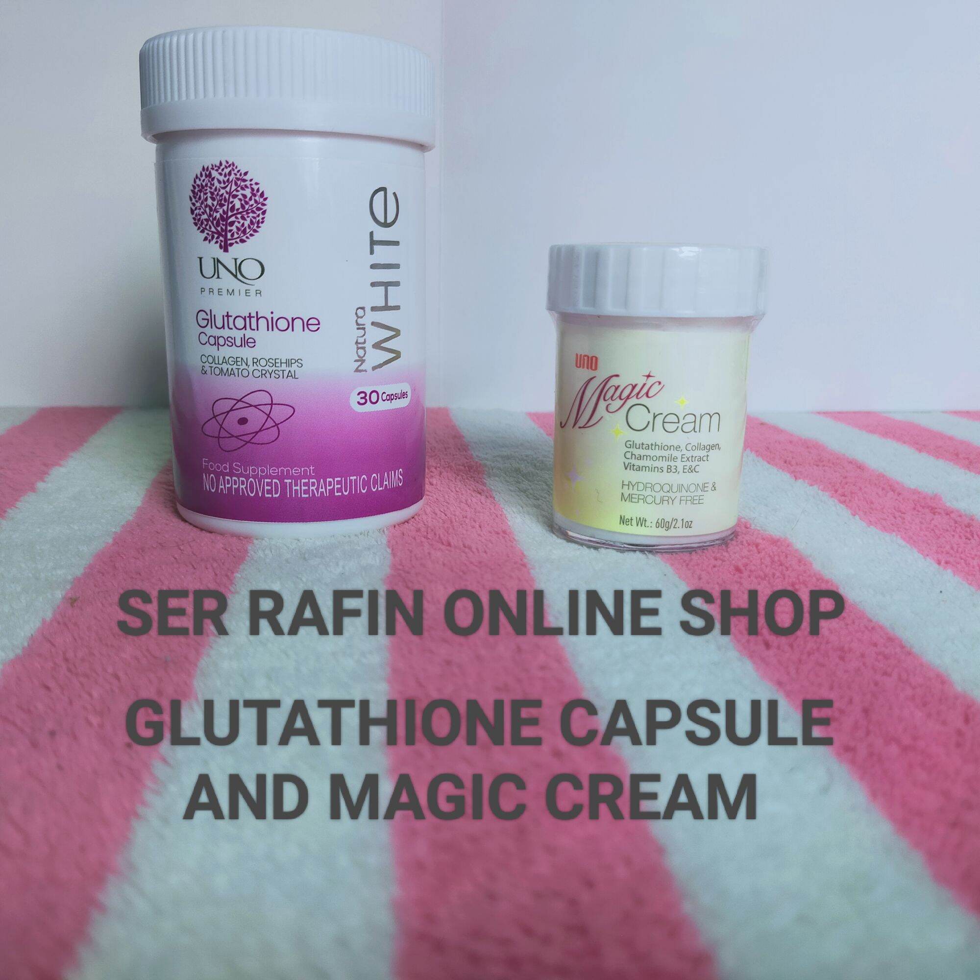 UNO GLUTATHIONE CAPSULE 1 BOTTLE 30 CAPSULE 800mg And MAGIC CREAM 60g 1 PCS  Original UNO Products
