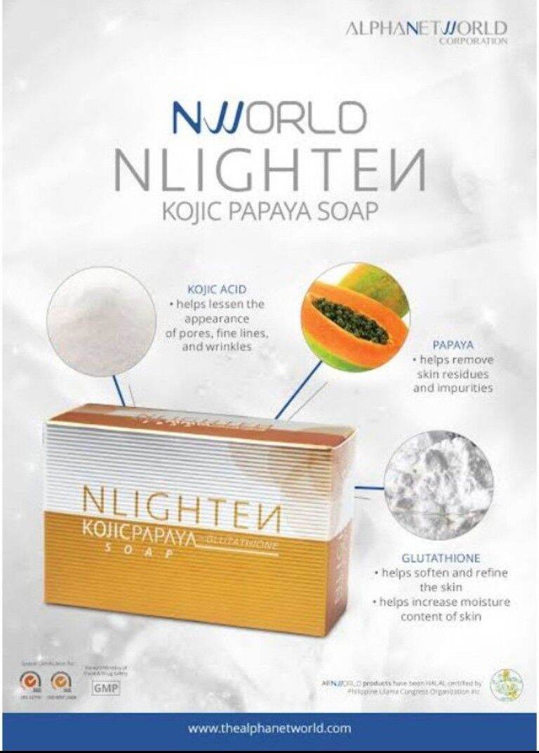 nworld products glutathione 2PCS. NWORLD NLIGHTEN KOJIC PAPAYA WITH GLUTATHIONE SOAP (New Packaging -  1UP )