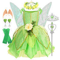 MUABABY | Summer Girls Tinkerbell Fairy Dresses Up for Girls Costume Kids Cosplay Flower Fairy Princess Clothes Christmas Party Outfit