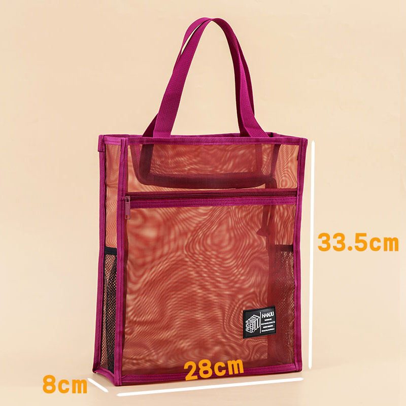 Large Capacity Double Layer Transparent Mesh File Bag with Side Pockets for Students Going to Tutoring Art Supplies Storage Bag