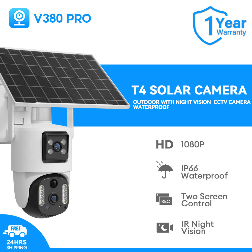 V380 Pro Solar Power PTZ CCTV Camera, Dual Lens, Wireless