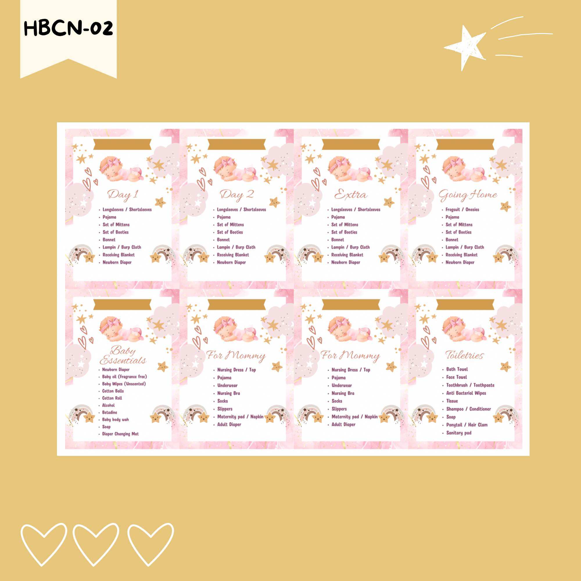 Hospital Bag Checklist Sticker set (8pcs) | Ziplock Baby & Mommy Sticker