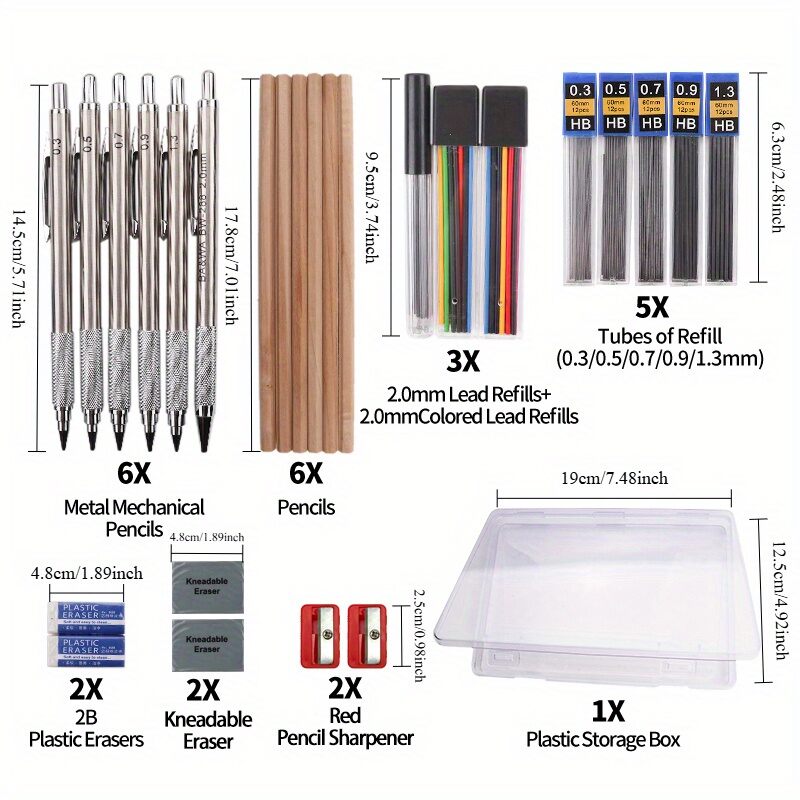 Angelmark 27PCS Metal Mechanical Pencils Set with Case Premium for Writing Sketching School Office & Art Supplies wooden pencils
