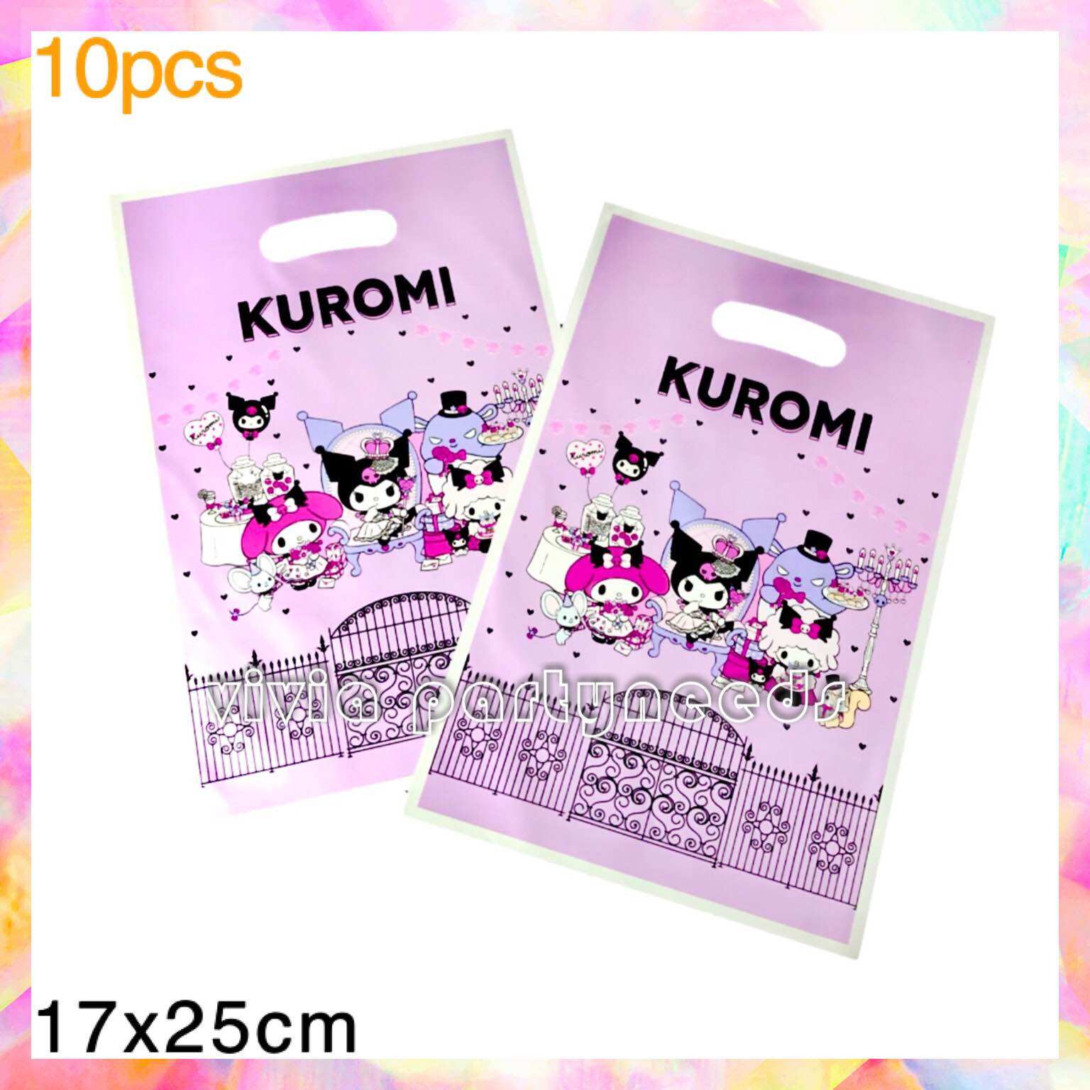 10pcs Kawaii Kuromi Melody Cinnamoroll Plastic Loot Bag 17x25cm Party Giveaways Candy Bags