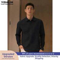 YOULIN | Navy Blue Stylish Casual Polo Shirt Long Sleeve