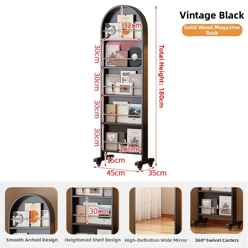 Vintage Moveable Rotating Full Body Mirror With Storage