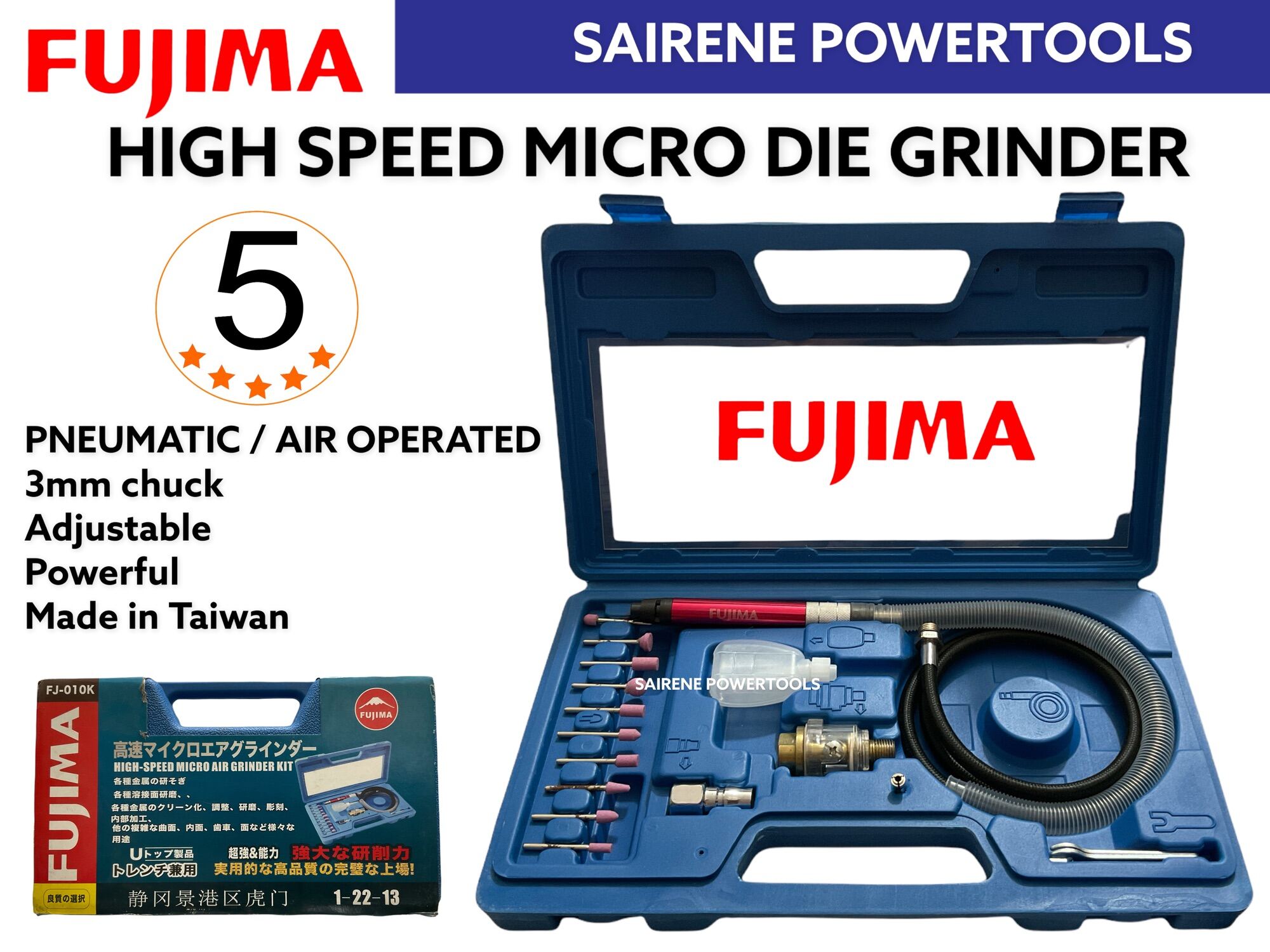 High Speed Pneumatic Die Grinder Set FUJIMA JAPAN 3mm Bits Lazada PH