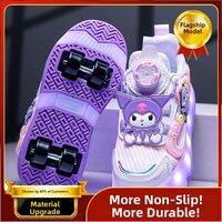 Beedpan | Girls Sneakers with Wheels LED Light Up Roller Shoes 4 Wheel Hidden Sneakers for Kids 6-12 Years Purple Kuroko Design