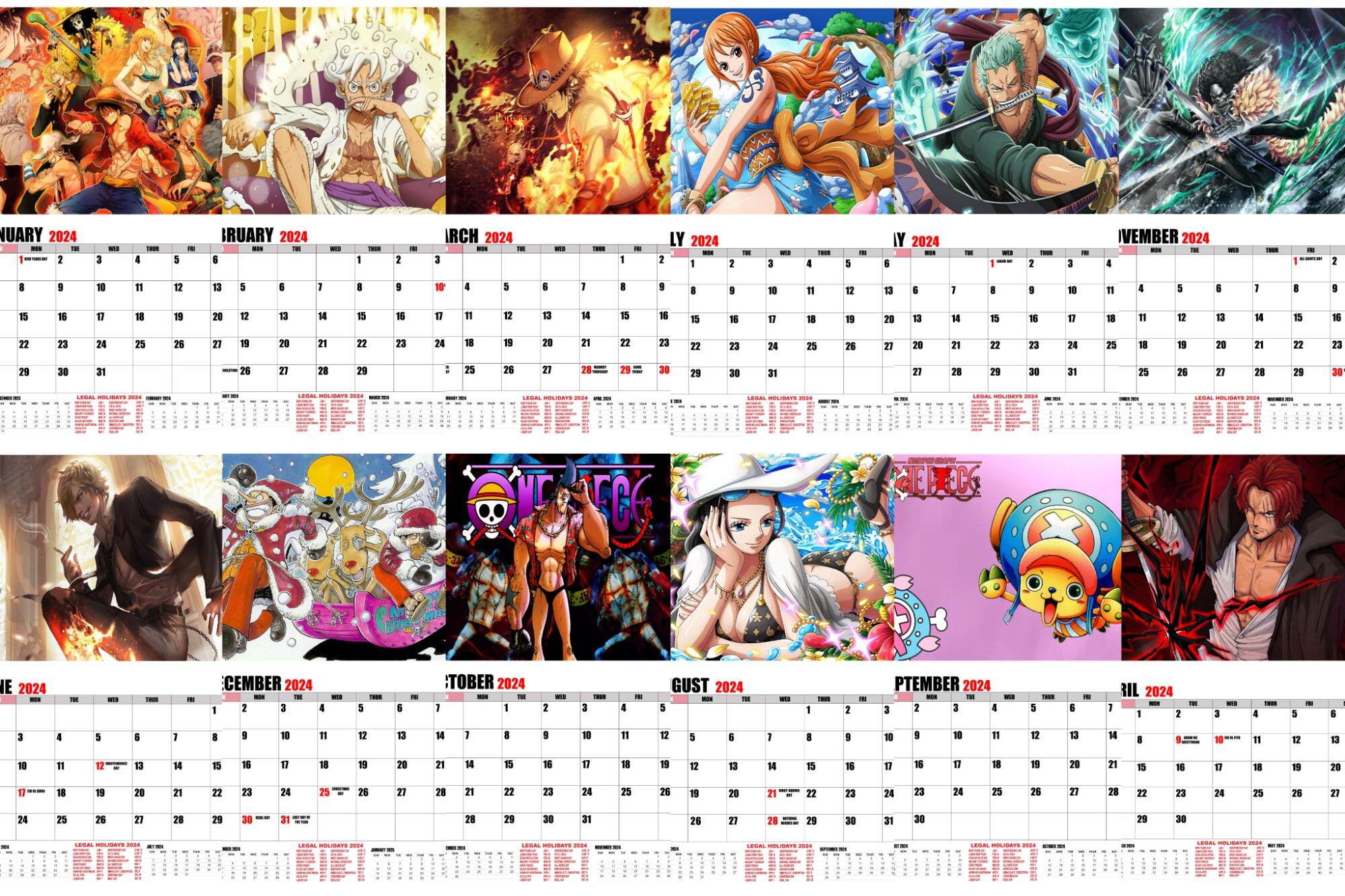 ONE PIECE ANIME 2024 CALENDAR 8 5X13 INCHES SIZE CUSTOMIZED Lazada PH