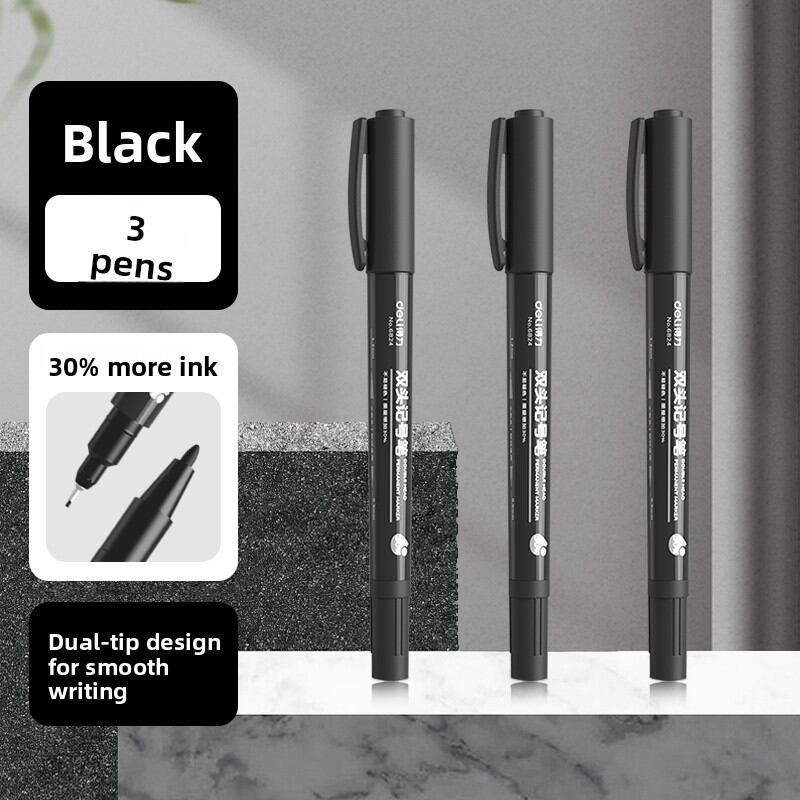 De Li | Black Oil-based Marker Pen Water-resistant Oil-resistant Non-fading Outline Pen for Art and School Drawing Quick-drying Non-fading Construction Line Marking