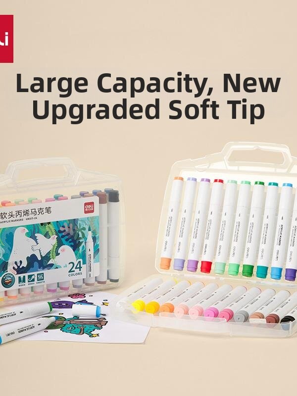 De Li | Soft Tip Large Capacity Non-Transparent Water-Based Acrylic Marker for Children - Brand De Li Presyo 1,220 Piso*Libreng Shipping
