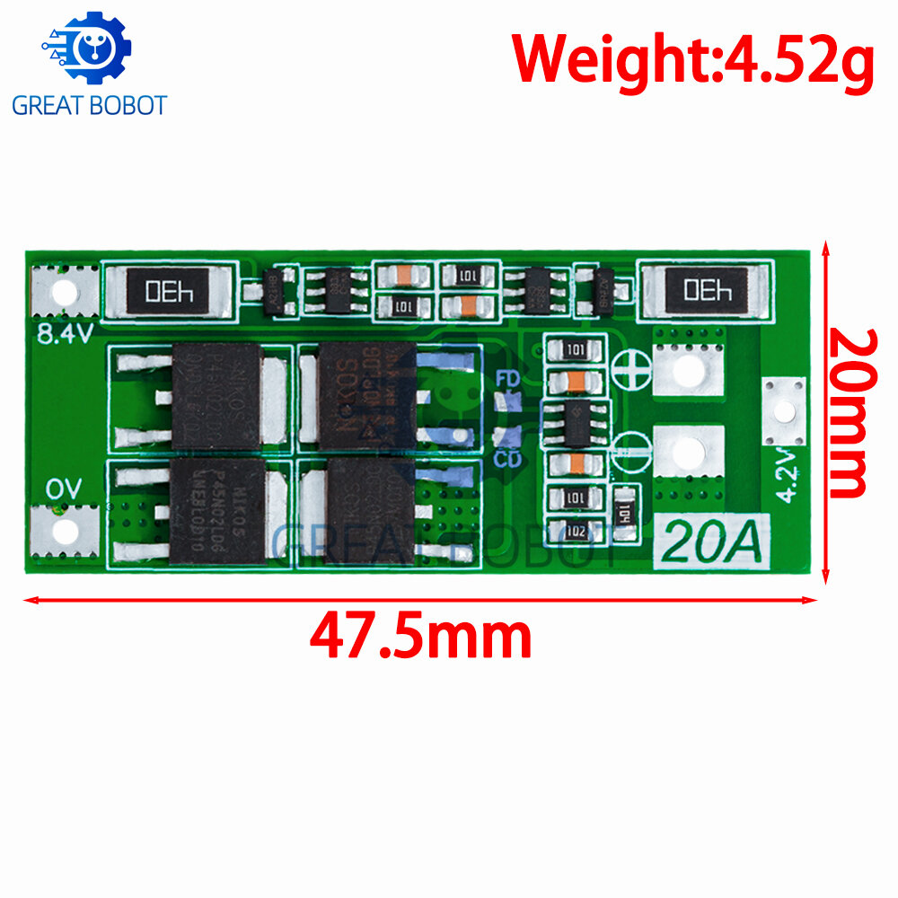 2S 20A 7.4V 8.4V 18650 Lithium Battery Protection Board/BMS Board ...