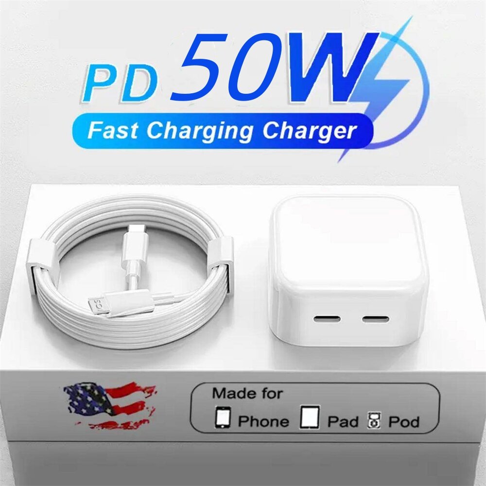 50W PD Dual USB-C Wall Charger for iPhone and iPad