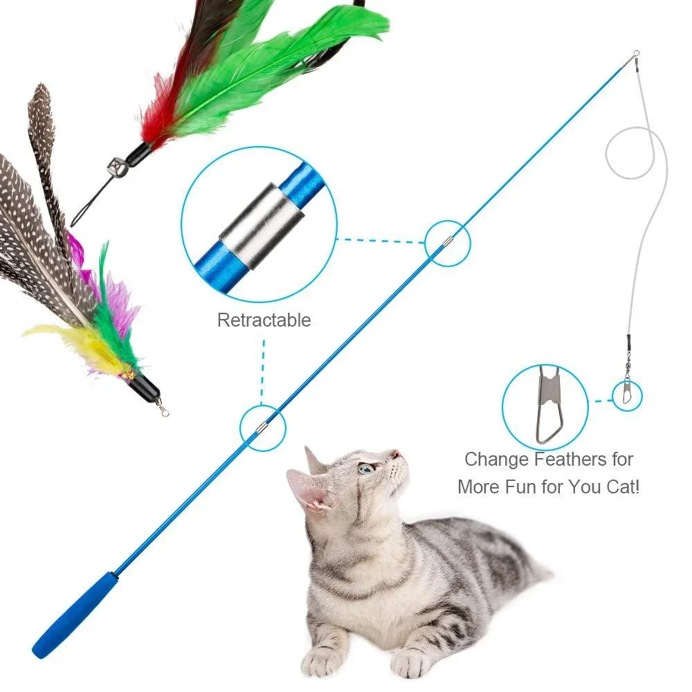 11pcs Replacement Cat Feather Toy Set Feather Replacement Head Retractable Cat Stick Cat Products. 