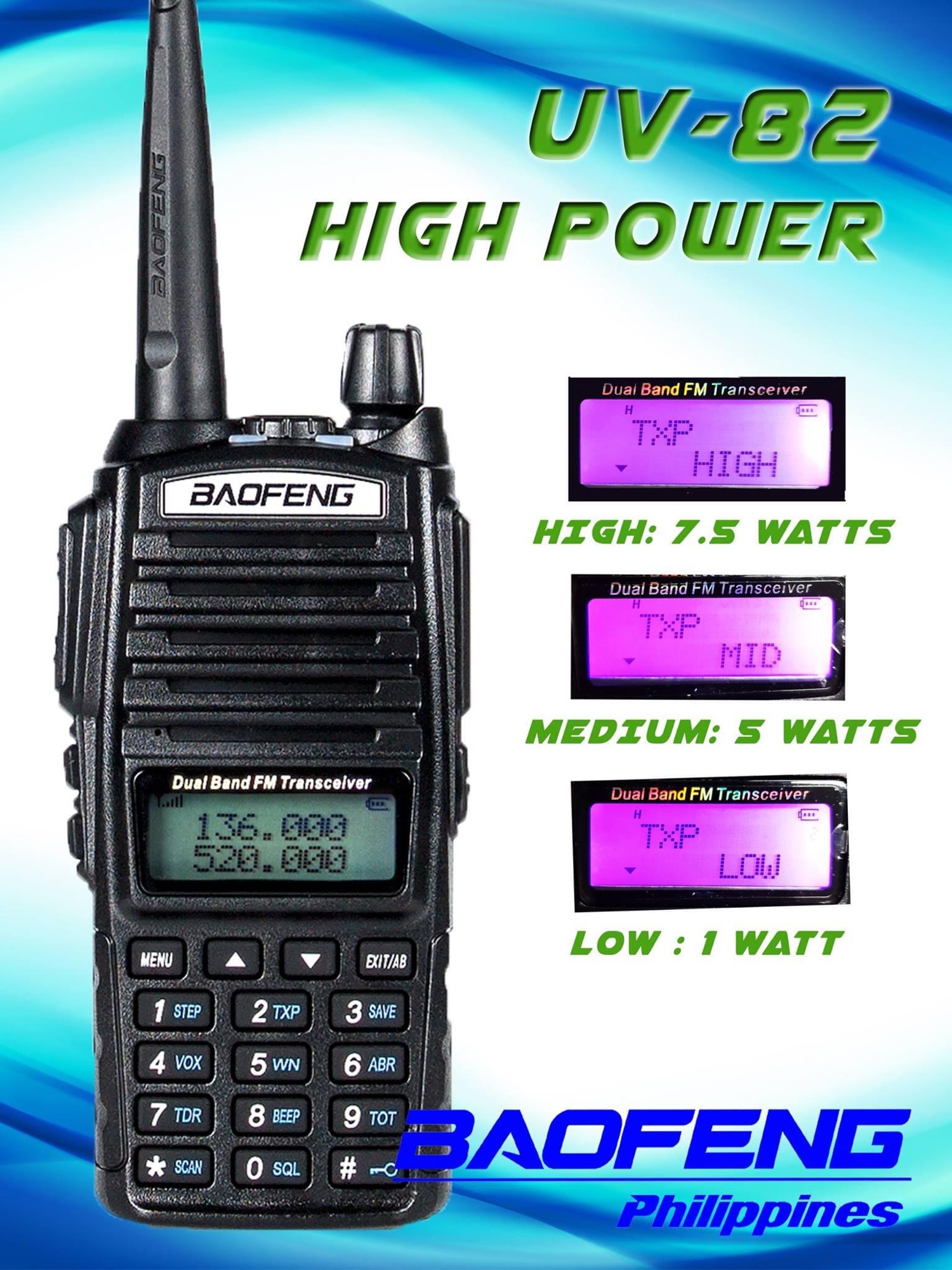 ORig BaoFeng UV-82HP 8W High Power Dual Band Radio: 136-174mhz (VHF)  400-520mhz (UHF) Amateur (Ham) Portable Two-Way Lazada PH