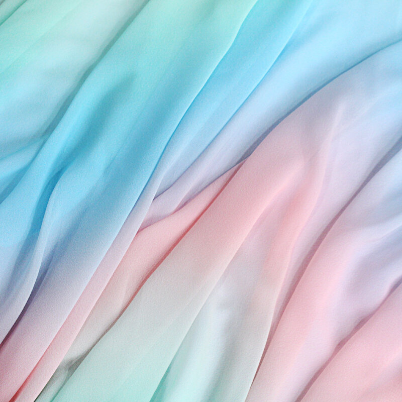 Satin Translucent Chiffon Rainbow Gradient Performance Costume Fabric Soft Fine Clothing Material for DIY Handcrafts