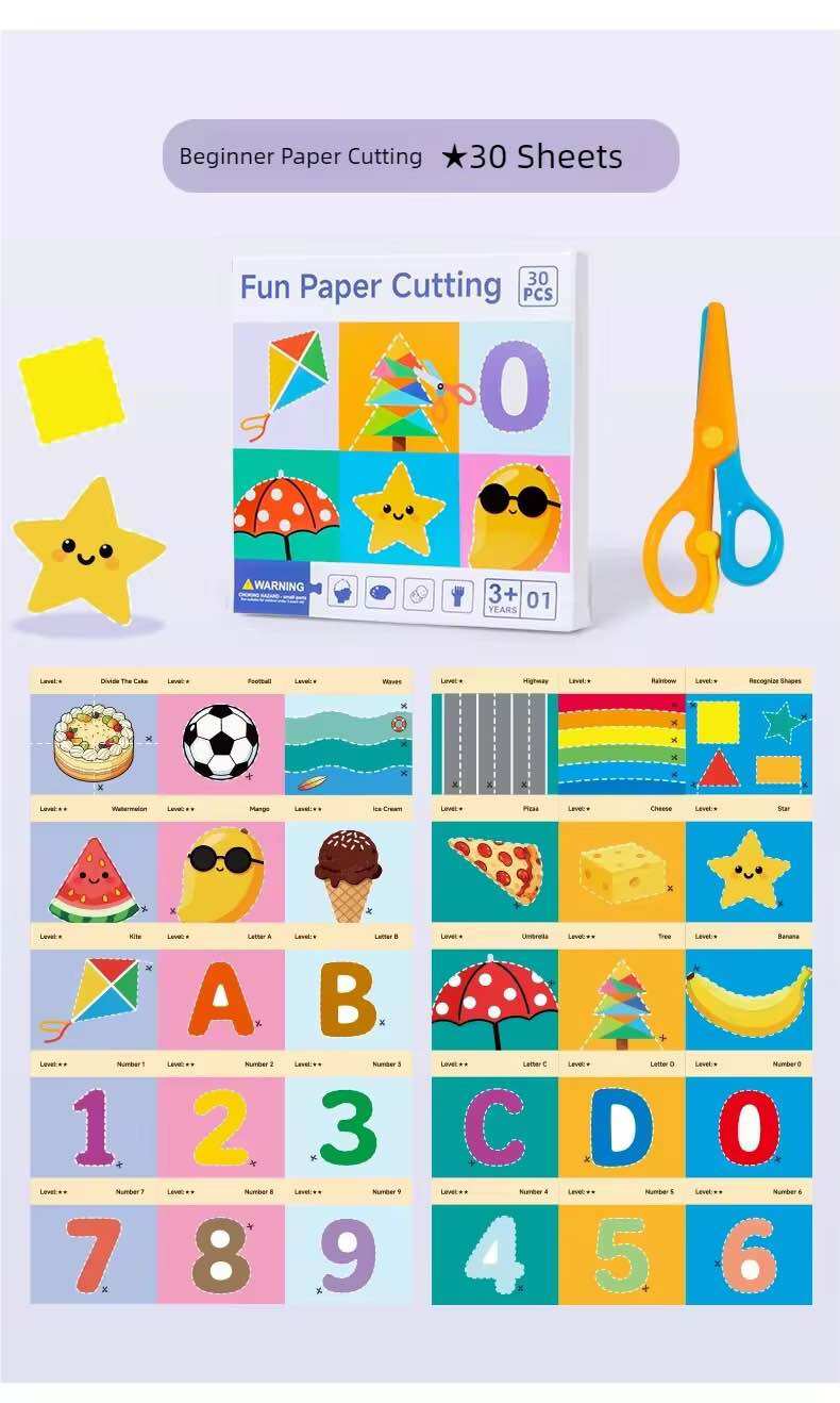 EducratePH Fun Paper Cutting Set for Kids (30pcs) | W Scissors | Fine Motor Skills Activity | 3+