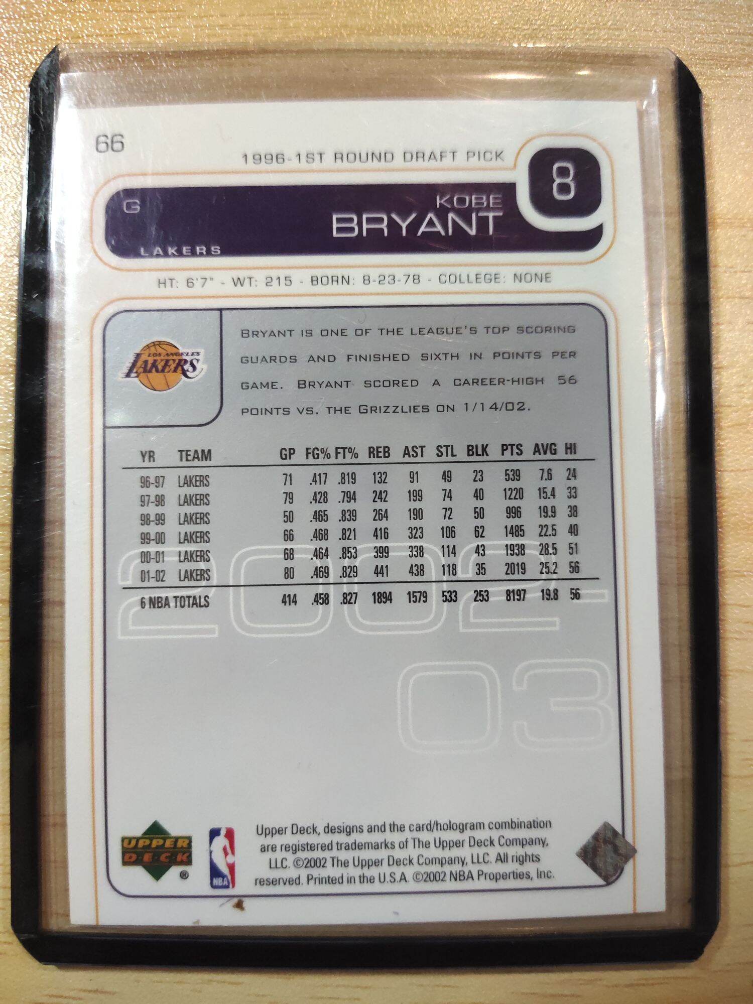 Kobe Bryant Upper deck 2002. 