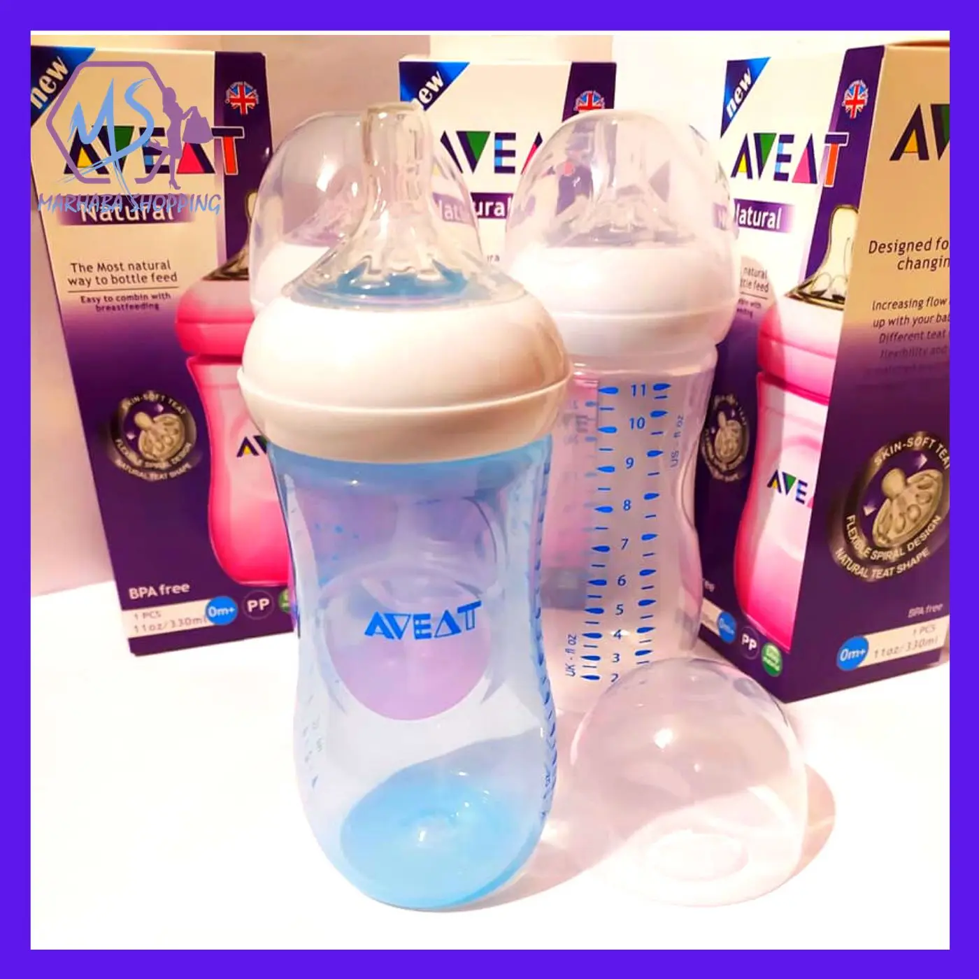 MS AVEAT Natural Feeding baby Bottle 11 Oz / BPA Free (3)