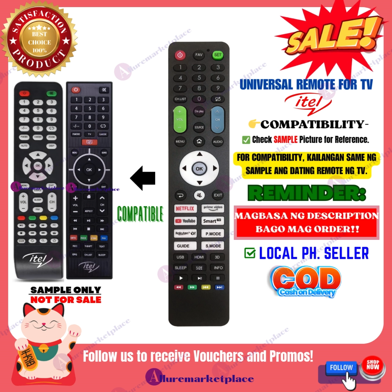 ITEL Remote for LED SMART ANDROID Universal [**Mag Basa B4 Umorder ...