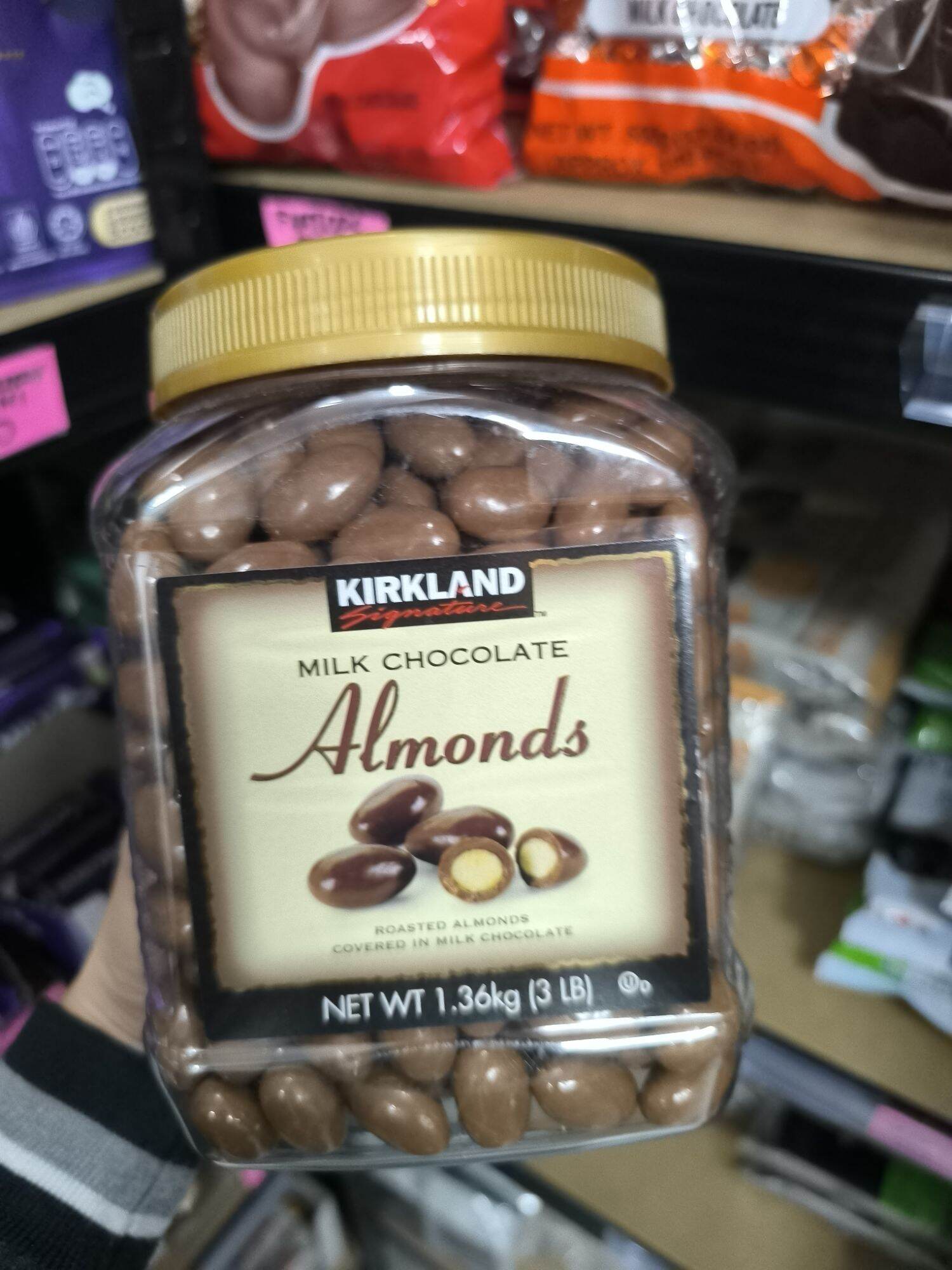 Kirkland signature Milk chocolate with almonds. 