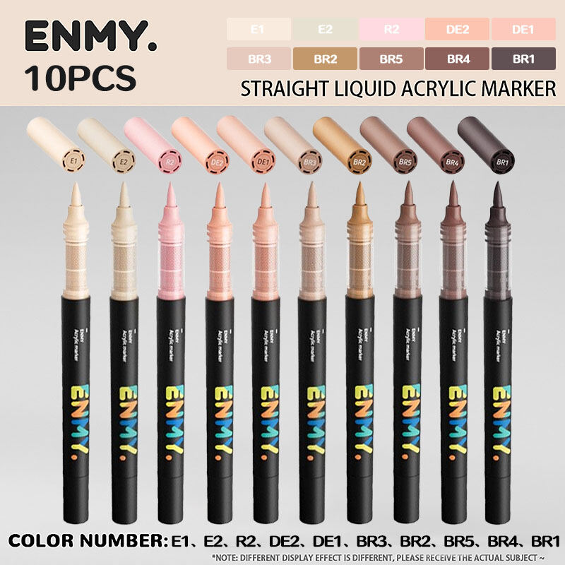 ENMY Acrylic Marker Pen 10pcs Direct Liquid Acrylic Paint Markers Pens Fabric Maca Canvas Rock Glass Wood Paper DIY Art Markers
