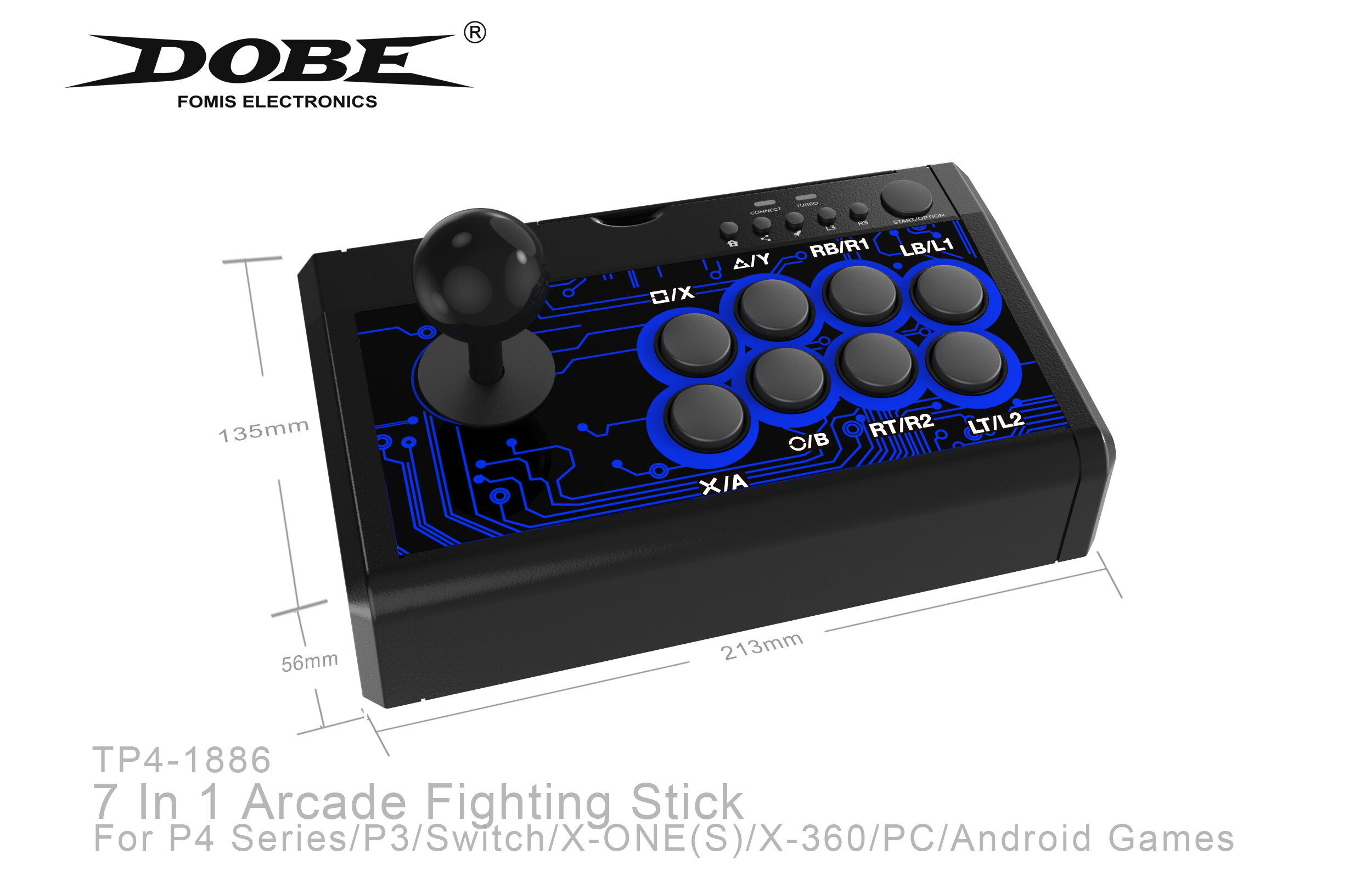 DOBE 7 In1 USB Arcade Fight Stick Street Fighting Joystick Controller ...