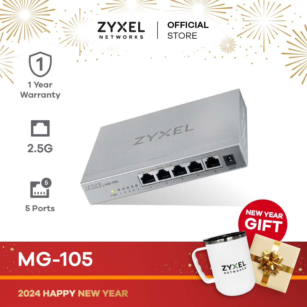 Zyxel 5-Port 2.5G Multi-Gigabit Unmanaged Switch for Home Entertainment or  SOHO Network [MG-105]