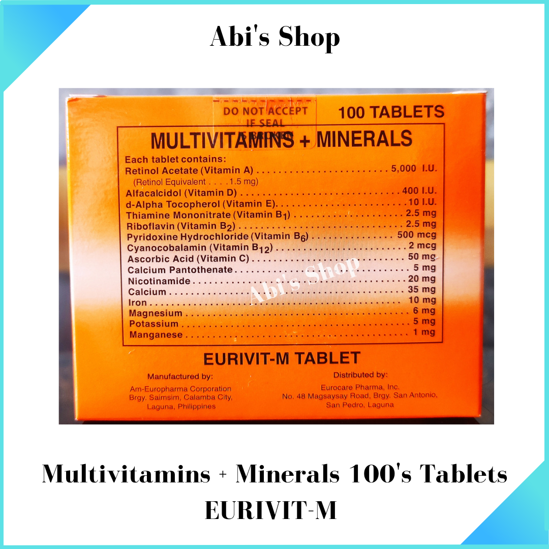 EURIVIT M Multivitamins + Minerals 100s Tablets Expiry February