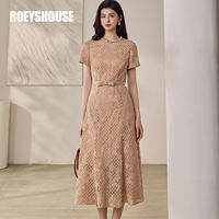 Roey s house | Elegant Beaded Round-Neck Waist-Cinching Bow-Tie Dress